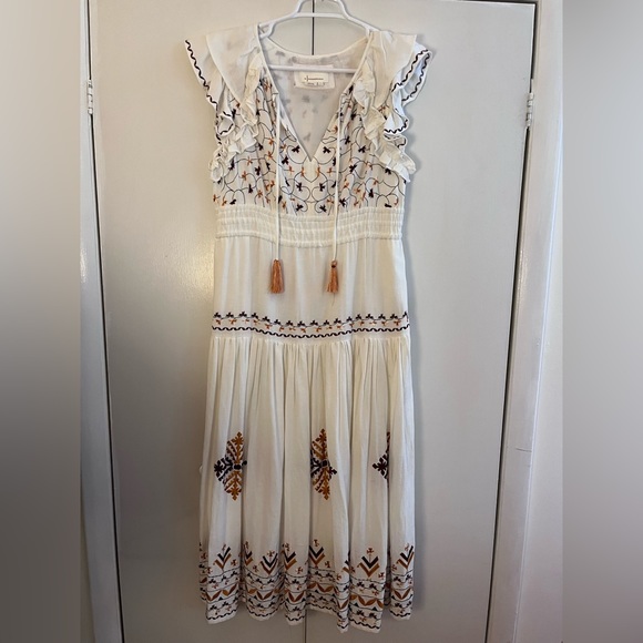 Anthropologie Embroidered Linen Midi Dress - Picture 5 of 17